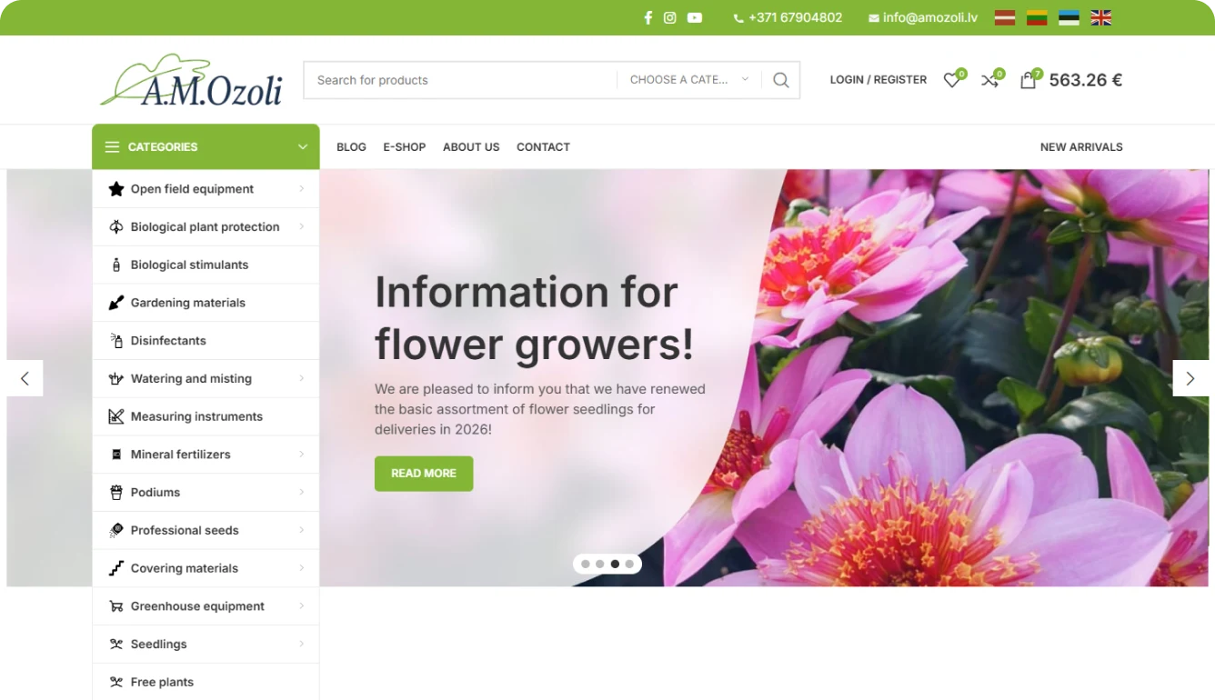 Kā AM Ozoli izveidoja četrvalodu Baltijas B2B un B2C WooCommerce platformu — desktop