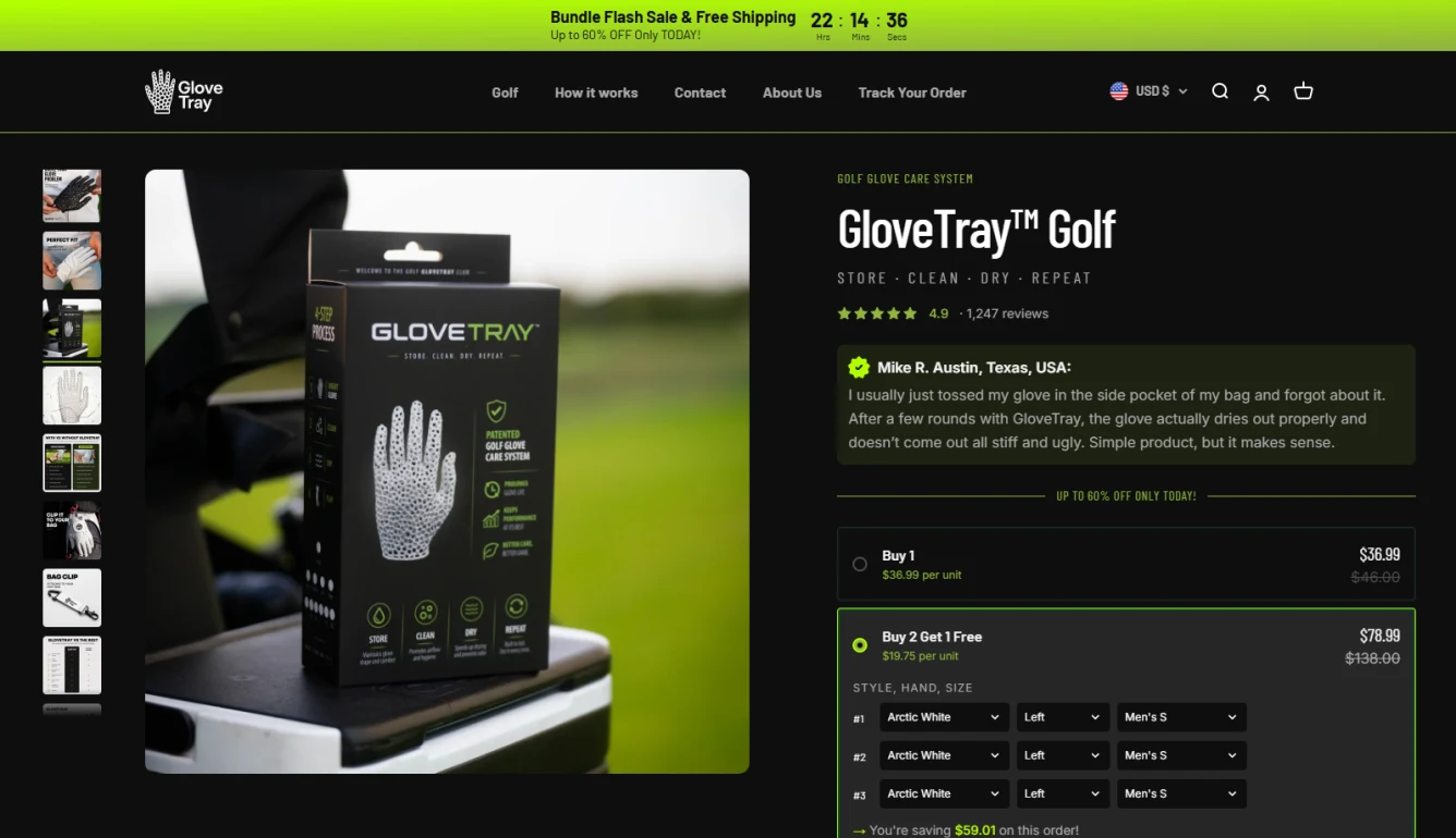 Kā GloveTray veica Shopify produkta pieredzes redizainu un automatizēja pasūtījumu izpildes procesus — desktop