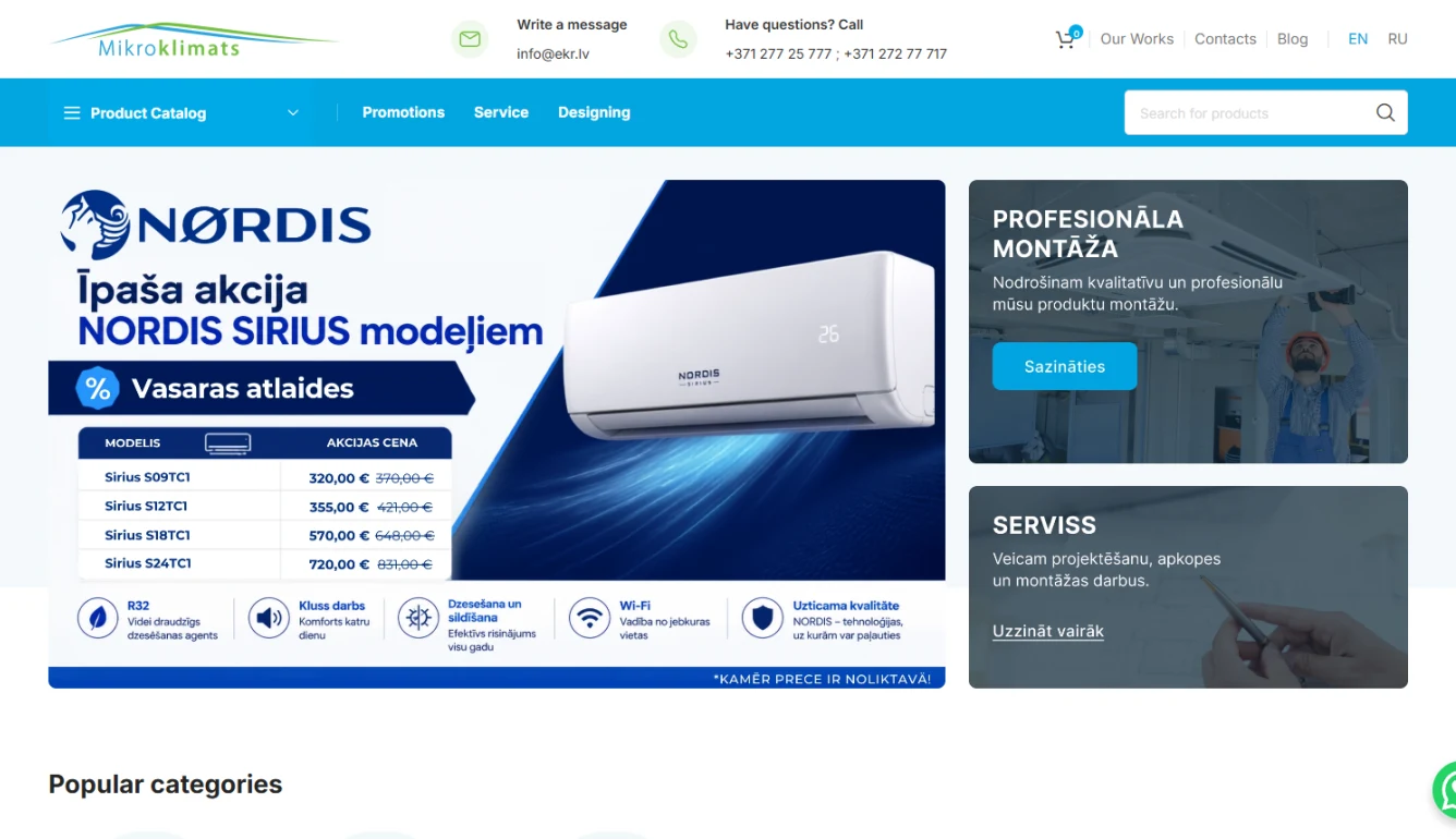 Kā Mikroklimats pārbūvēja savu e-komercijas platformu sarežģītu HVAC produktu atrašanai un pieprasījumiem — desktop