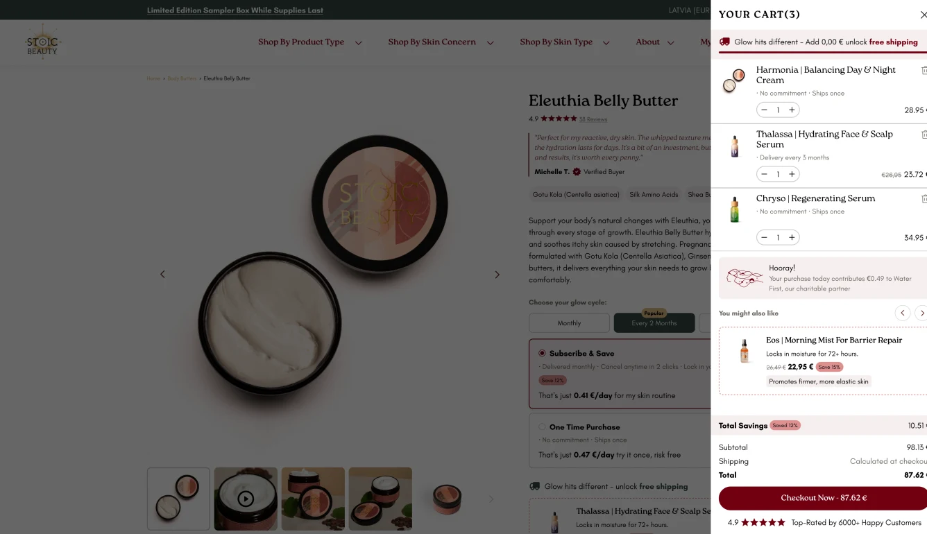 Kā Stoic Beauty ar datos balstītiem uzlabojumiem izveidoja uz pierādījumiem balstītu Shopify CRO procesu — desktop