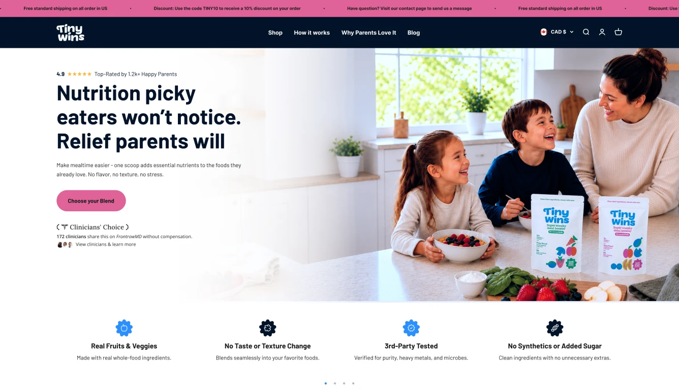 Kā Tiny Wins pārbūvēja savu Shopify veikalu, lai tas veicinātu pirkumus — desktop
